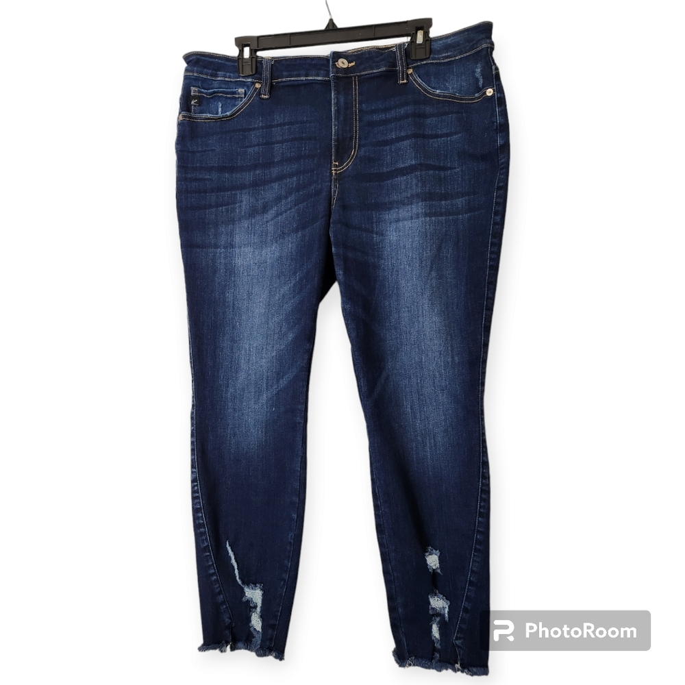 Kancan Molly Mid Rise Distressed Raw Hem Dark Wash Jeans 2XL